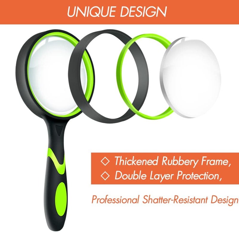 Leffis 3 Pack Magnifying Glass, 10X Non-Slip Handheld Reading Magnifier for Kids and Seniors, 75mm Magnifying Glass Lens for Reading, and Nature Exploration - Image 2
